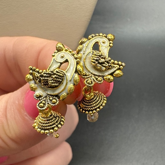 Estate Jewelry - Indian jhumka earrings featuring a peacock design
